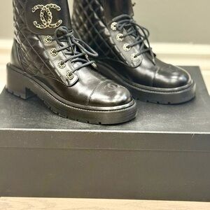 CHANEL Quilted Black Leather Combat Boots - BRAND NEW, never worn!